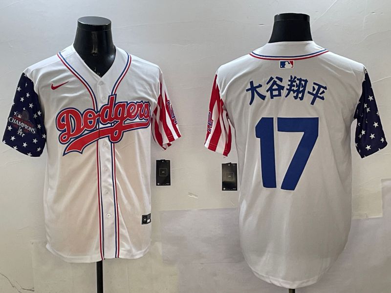 Men Los Angeles Dodgers 17 Ohtani White a generation of national flags Joint name 2025 Nike MLB Jersey style 10